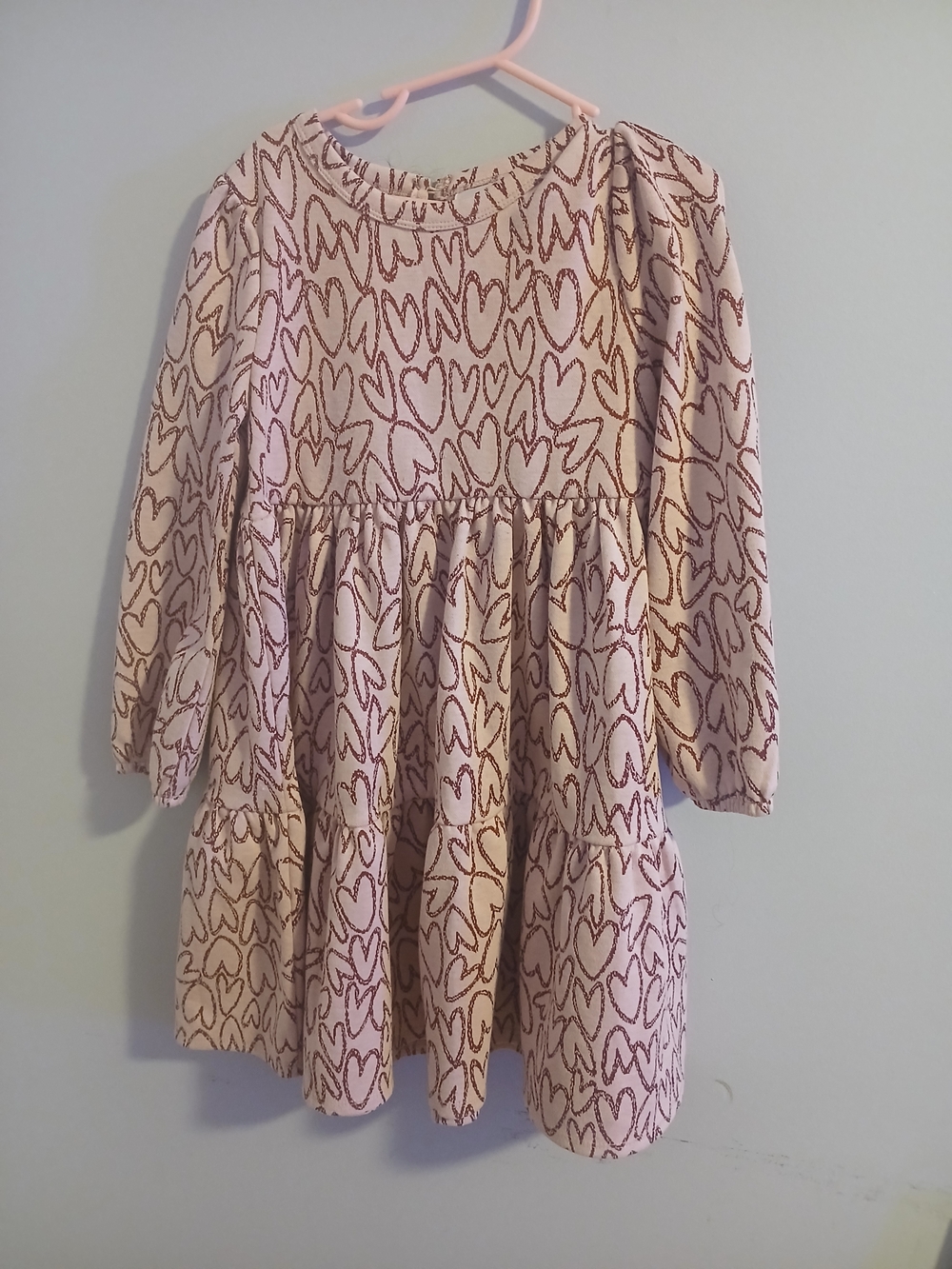 Rare Editions Pink Heart Tiered Long-Sleeve Dress